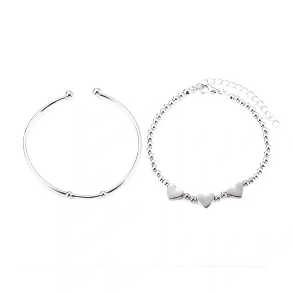 NEW Silver Triple Heart Bracelet & Cuff Set - Picture 6 of 8